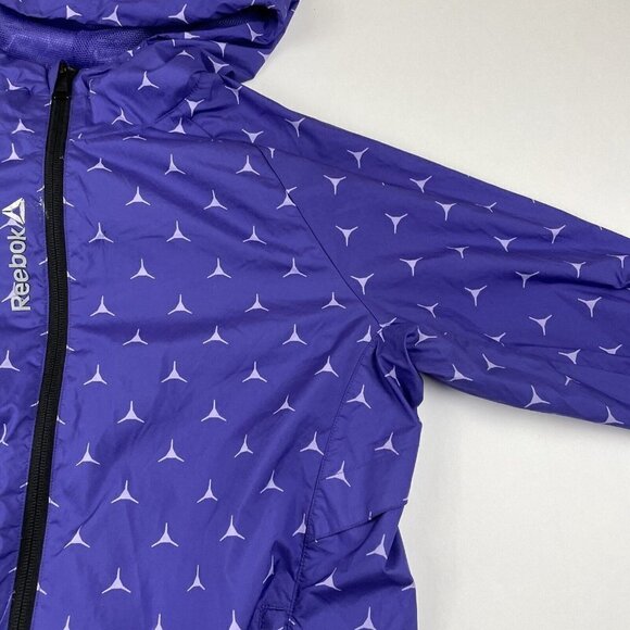 Reebok Hooded Windbreaker Jacket Women’s S Logo Allover Print Full Zip Vent Back - Picture 10 of 16